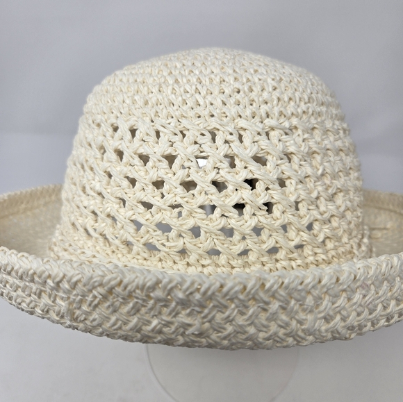 VINTAGE XHILARATION CREAM 100% PAPER OPEN WEAVE SUN HAT ROLLED BRIM WOMEN OS - Picture 3 of 12